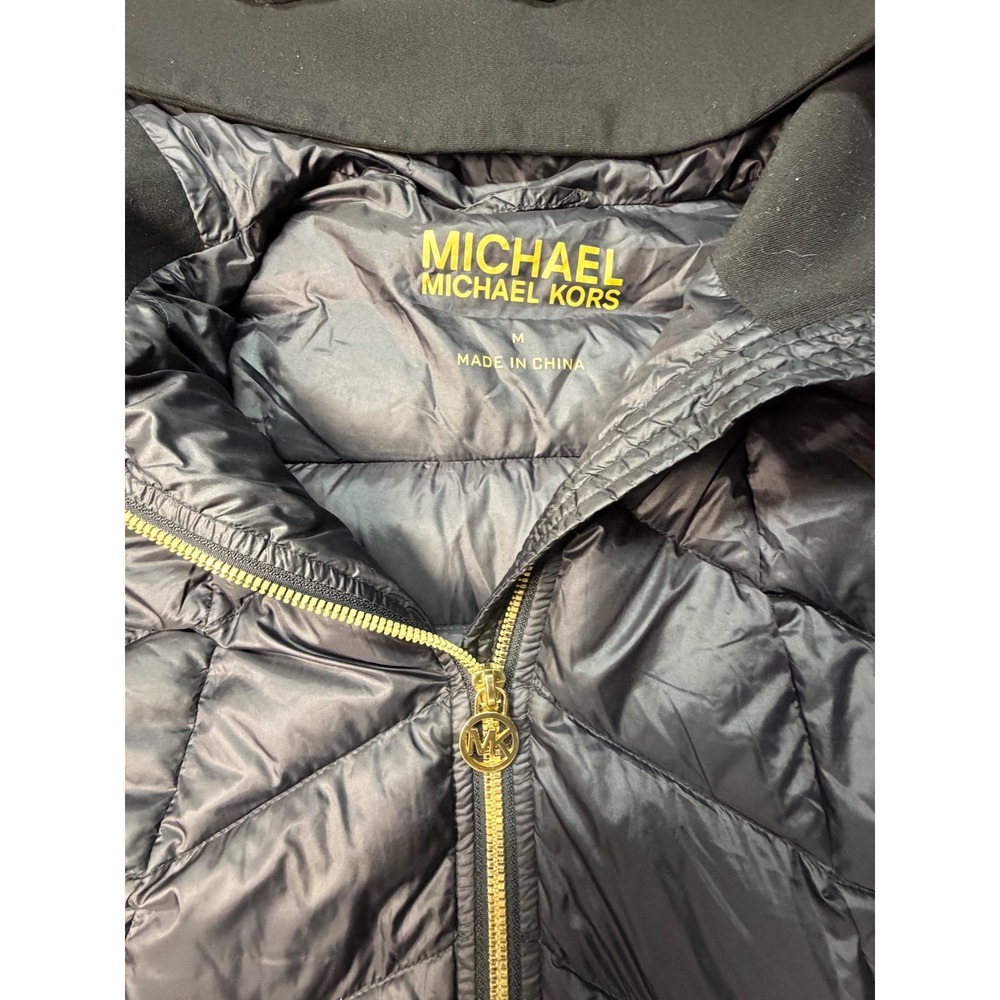 Michael Michael Kors Womens Black‎ Hybrid Quilted Puffer Hooded Jacket Gold MK M - Picture 4 of 4